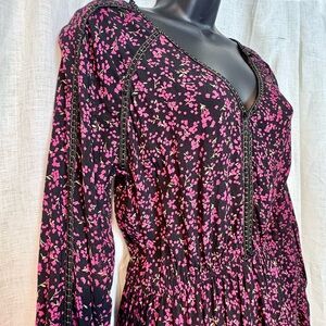 Lovestitch Black and Pink Floral Long Sleeve Dress